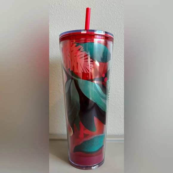 STARBUCKS 2019 Holiday Tumbler 24 oz Red Christmas Holly - Picture 2 of 5